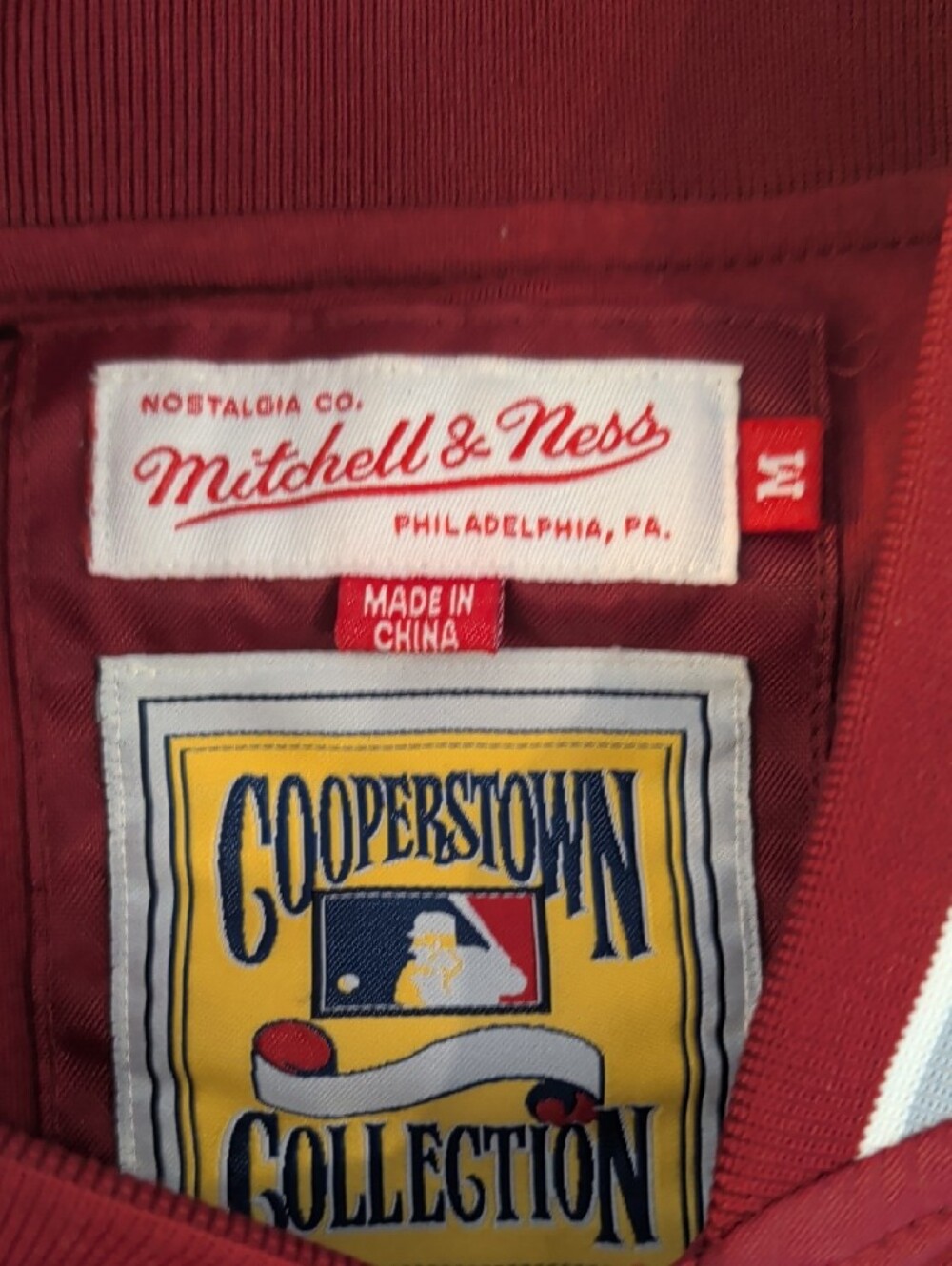 Mitchell & Ness Red Cooperstown Collection Jacket with Yellow Patch - Picture 2 of 7